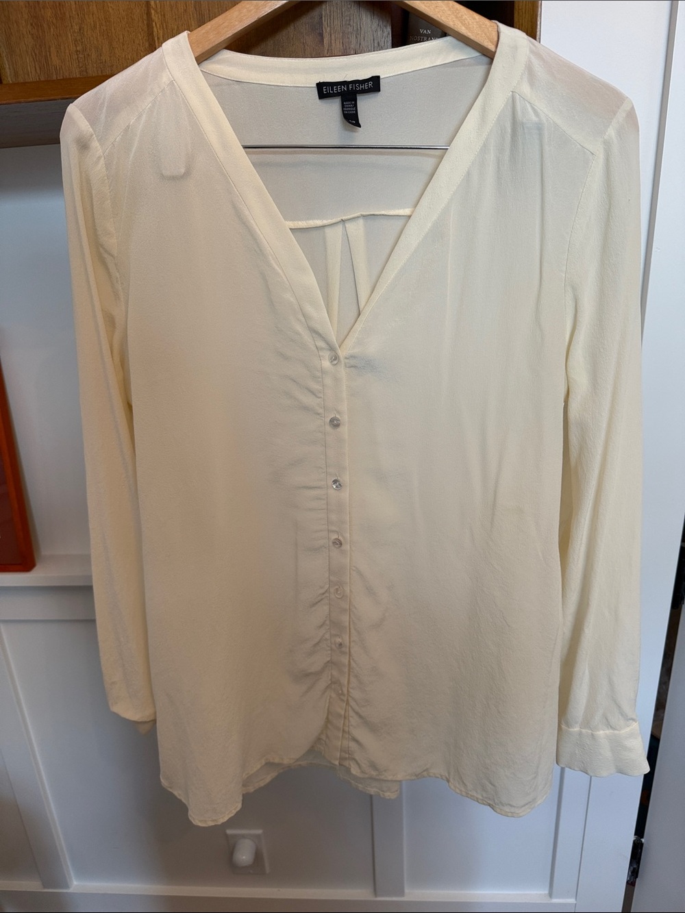 Eileen Fisher Cream Button-Front V-Neck Blouse